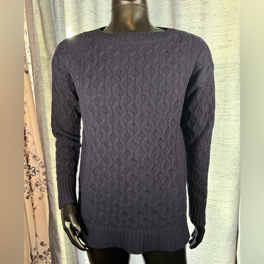 Marino Wool Sweater, Luxury Designer, NORTH SAILS- Navy Blue Cable Knit